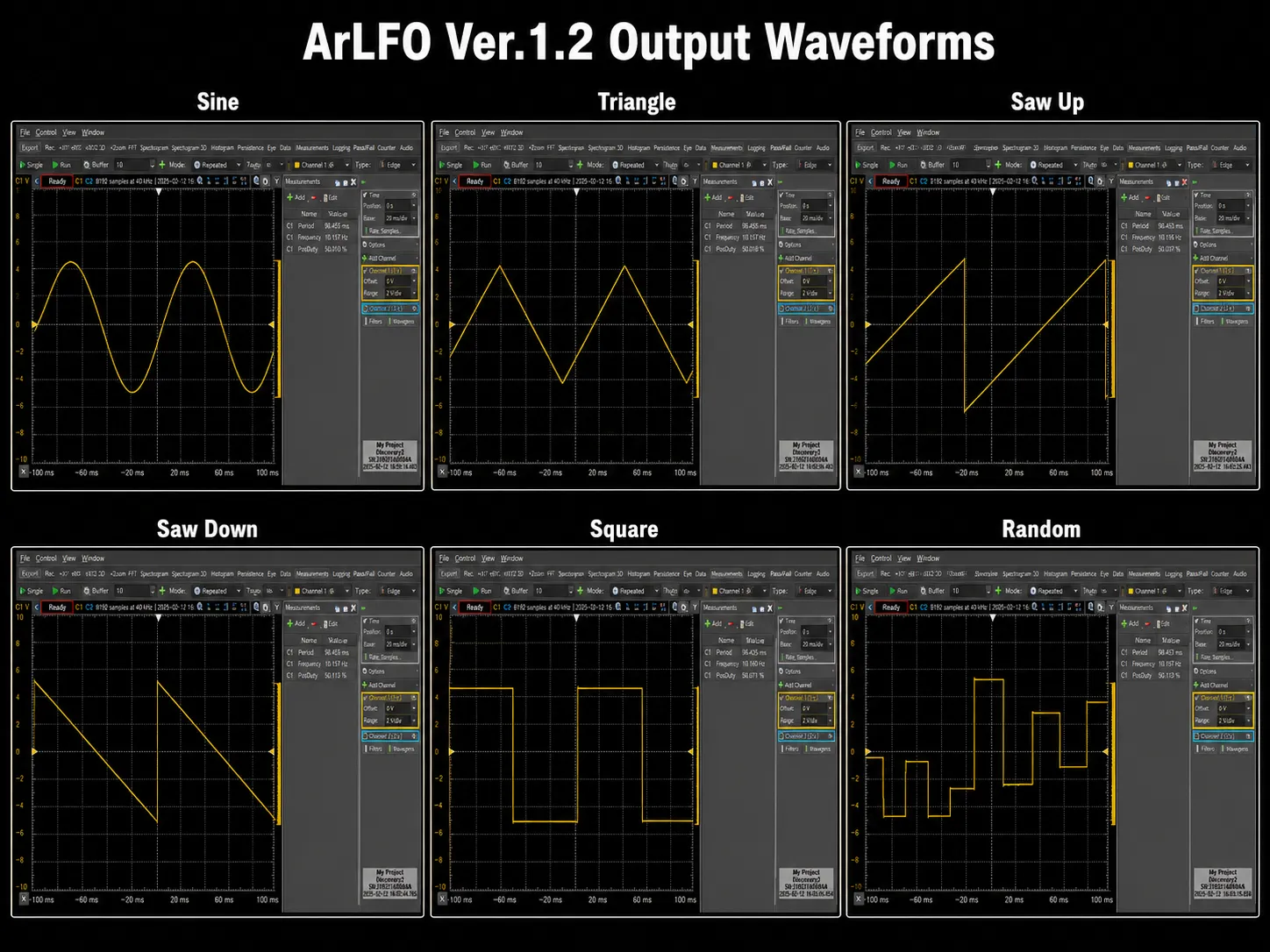 ArLFO Ver.1.2の6種類の出力波形